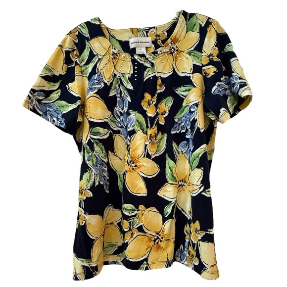 Alfred Dunner Yellow and Blue Fitted Blouse - Picture 2 of 4
